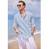 imageCOOFANDY Mens Cotton Linen Henley TShirts Long Sleeve Hippie Casual Beach TShirtsBlue White Striped