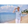 imageCOOFANDY Mens Cotton Linen Henley TShirts Long Sleeve Hippie Casual Beach TShirtsBlue White Striped
