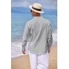 imageCOOFANDY Mens Cotton Linen Henley TShirts Long Sleeve Hippie Casual Beach TShirtsGray