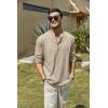 imageCOOFANDY Mens Cotton Linen Henley TShirts Long Sleeve Hippie Casual Beach TShirtsKhaki