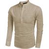 imageCOOFANDY Mens Cotton Linen Henley TShirts Long Sleeve Hippie Casual Beach TShirtsKhaki