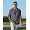 imageCOOFANDY Mens Cotton Linen Henley TShirts Long Sleeve Hippie Casual Beach TShirtsNavy Striped