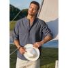 imageCOOFANDY Mens Cotton Linen Henley TShirts Long Sleeve Hippie Casual Beach TShirtsNavy Striped