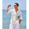 imageCOOFANDY Mens Cotton Linen Henley TShirts Long Sleeve Hippie Casual Beach TShirtsWhite  Palm Tree