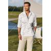 imageCOOFANDY Mens Cotton Linen Henley TShirts Long Sleeve Hippie Casual Beach TShirtsWhite  Palm Tree