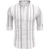 imageCOOFANDY Mens Cotton Linen Henley TShirts Long Sleeve Hippie Casual Beach TShirtsWhiteBlack Patterned