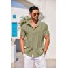 imageCOOFANDY Mens Cuban Guayabera Shirt Short Sleeve Button Down Shirts Casual Summer Beach Linen ShirtsArmy Green