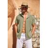 imageCOOFANDY Mens Cuban Guayabera Shirt Short Sleeve Button Down Shirts Casual Summer Beach Linen ShirtsArmy Green