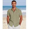 imageCOOFANDY Mens Cuban Guayabera Shirt Short Sleeve Button Down Shirts Casual Summer Beach Linen ShirtsArmy Green