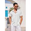 imageCOOFANDY Mens Cuban Guayabera Shirt Short Sleeve Button Down Shirts Casual Summer Beach Linen ShirtsAwhite