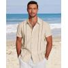 imageCOOFANDY Mens Cuban Guayabera Shirt Short Sleeve Button Down Shirts Casual Summer Beach Linen ShirtsBeige
