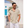 imageCOOFANDY Mens Cuban Guayabera Shirt Short Sleeve Button Down Shirts Casual Summer Beach Linen ShirtsBeige