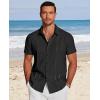 imageCOOFANDY Mens Cuban Guayabera Shirt Short Sleeve Button Down Shirts Casual Summer Beach Linen ShirtsBlack