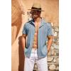 imageCOOFANDY Mens Cuban Guayabera Shirt Short Sleeve Button Down Shirts Casual Summer Beach Linen ShirtsBlue