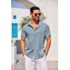 imageCOOFANDY Mens Cuban Guayabera Shirt Short Sleeve Button Down Shirts Casual Summer Beach Linen ShirtsBlue