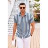 imageCOOFANDY Mens Cuban Guayabera Shirt Short Sleeve Button Down Shirts Casual Summer Beach Linen ShirtsBlue Stripe