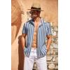 imageCOOFANDY Mens Cuban Guayabera Shirt Short Sleeve Button Down Shirts Casual Summer Beach Linen ShirtsBlue Stripe