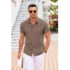 imageCOOFANDY Mens Cuban Guayabera Shirt Short Sleeve Button Down Shirts Casual Summer Beach Linen ShirtsBrown