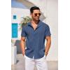 imageCOOFANDY Mens Cuban Guayabera Shirt Short Sleeve Button Down Shirts Casual Summer Beach Linen ShirtsDark Blue