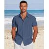 imageCOOFANDY Mens Cuban Guayabera Shirt Short Sleeve Button Down Shirts Casual Summer Beach Linen ShirtsDark Blue