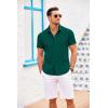 imageCOOFANDY Mens Cuban Guayabera Shirt Short Sleeve Button Down Shirts Casual Summer Beach Linen ShirtsDark Green