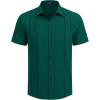 imageCOOFANDY Mens Cuban Guayabera Shirt Short Sleeve Button Down Shirts Casual Summer Beach Linen ShirtsDark Green
