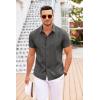 imageCOOFANDY Mens Cuban Guayabera Shirt Short Sleeve Button Down Shirts Casual Summer Beach Linen ShirtsDark Grey