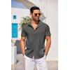 imageCOOFANDY Mens Cuban Guayabera Shirt Short Sleeve Button Down Shirts Casual Summer Beach Linen ShirtsDark Grey