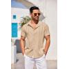 imageCOOFANDY Mens Cuban Guayabera Shirt Short Sleeve Button Down Shirts Casual Summer Beach Linen ShirtsDark Khaki