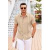 imageCOOFANDY Mens Cuban Guayabera Shirt Short Sleeve Button Down Shirts Casual Summer Beach Linen ShirtsDark Khaki