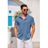 imageCOOFANDY Mens Cuban Guayabera Shirt Short Sleeve Button Down Shirts Casual Summer Beach Linen ShirtsDenim Blue