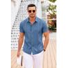 imageCOOFANDY Mens Cuban Guayabera Shirt Short Sleeve Button Down Shirts Casual Summer Beach Linen ShirtsDenim Blue