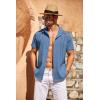 imageCOOFANDY Mens Cuban Guayabera Shirt Short Sleeve Button Down Shirts Casual Summer Beach Linen ShirtsDenim Blue