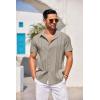 imageCOOFANDY Mens Cuban Guayabera Shirt Short Sleeve Button Down Shirts Casual Summer Beach Linen ShirtsKhaki