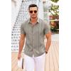 imageCOOFANDY Mens Cuban Guayabera Shirt Short Sleeve Button Down Shirts Casual Summer Beach Linen ShirtsKhaki