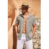 imageCOOFANDY Mens Cuban Guayabera Shirt Short Sleeve Button Down Shirts Casual Summer Beach Linen ShirtsKhaki
