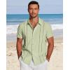imageCOOFANDY Mens Cuban Guayabera Shirt Short Sleeve Button Down Shirts Casual Summer Beach Linen ShirtsLight Green