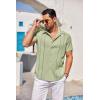 imageCOOFANDY Mens Cuban Guayabera Shirt Short Sleeve Button Down Shirts Casual Summer Beach Linen ShirtsLight Green
