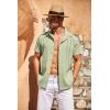imageCOOFANDY Mens Cuban Guayabera Shirt Short Sleeve Button Down Shirts Casual Summer Beach Linen ShirtsLight Green