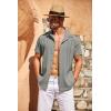 imageCOOFANDY Mens Cuban Guayabera Shirt Short Sleeve Button Down Shirts Casual Summer Beach Linen ShirtsLight Grey