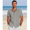 imageCOOFANDY Mens Cuban Guayabera Shirt Short Sleeve Button Down Shirts Casual Summer Beach Linen ShirtsLight Grey