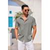 imageCOOFANDY Mens Cuban Guayabera Shirt Short Sleeve Button Down Shirts Casual Summer Beach Linen ShirtsLight Grey