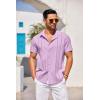 imageCOOFANDY Mens Cuban Guayabera Shirt Short Sleeve Button Down Shirts Casual Summer Beach Linen ShirtsLight Purple