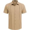 imageCOOFANDY Mens Cuban Guayabera Shirt Short Sleeve Button Down Shirts Casual Summer Beach Linen ShirtsLight Tan