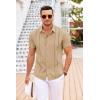 imageCOOFANDY Mens Cuban Guayabera Shirt Short Sleeve Button Down Shirts Casual Summer Beach Linen ShirtsLight Tan