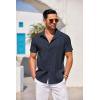 imageCOOFANDY Mens Cuban Guayabera Shirt Short Sleeve Button Down Shirts Casual Summer Beach Linen ShirtsNavy Blue