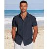 imageCOOFANDY Mens Cuban Guayabera Shirt Short Sleeve Button Down Shirts Casual Summer Beach Linen ShirtsNavy Blue
