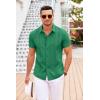 imageCOOFANDY Mens Cuban Guayabera Shirt Short Sleeve Button Down Shirts Casual Summer Beach Linen ShirtsOasis Green