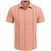 imageCOOFANDY Mens Cuban Guayabera Shirt Short Sleeve Button Down Shirts Casual Summer Beach Linen ShirtsPink