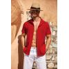 imageCOOFANDY Mens Cuban Guayabera Shirt Short Sleeve Button Down Shirts Casual Summer Beach Linen ShirtsRed